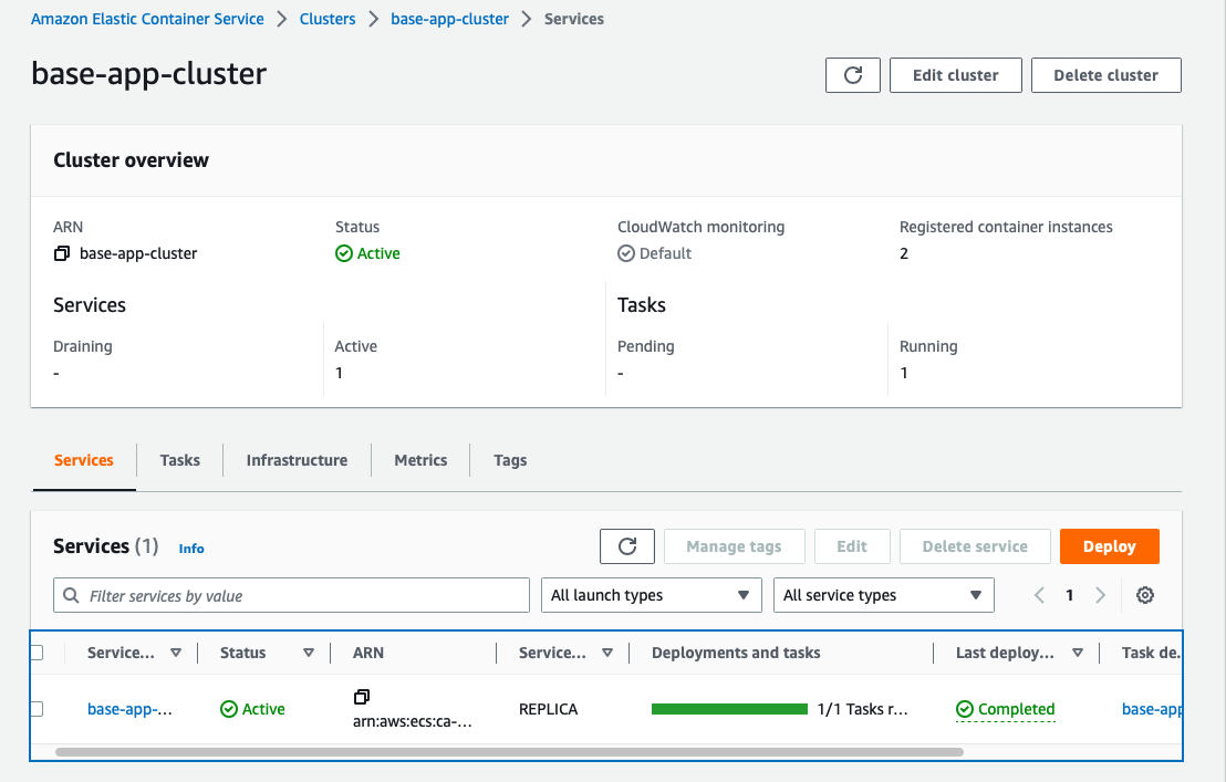 ECR base app cluster service